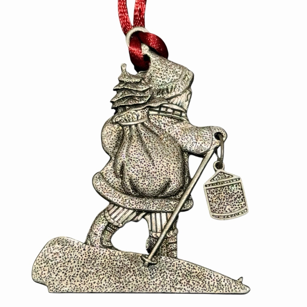 2011 Pewter Santa Claus Skiing Christmas Ornament Skier Holiday Decor Unique HTF - Picture 5 of 5